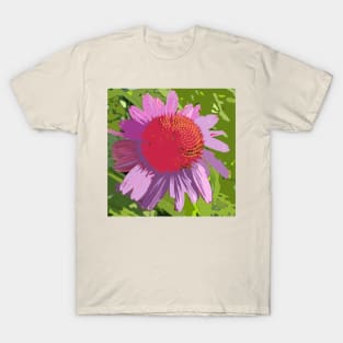 Echinacea, purple flower, green leaves, photography digitally modified T-Shirt